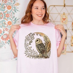 Celestial Cottagecore Barn Owl Moon Bird Wildlife Comfort Tee