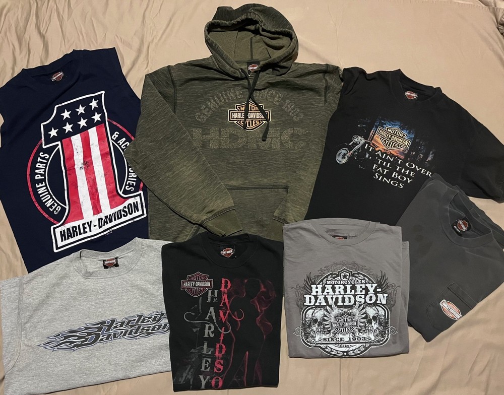Harley Davidson Motorcycles Shirts Various sizes Lot of 7 FREE BEANIE
