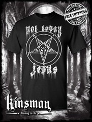 Not Today Jesus Pentagram Baphomet T-Shirt Satanic Evil Devil 666 Halloween Goat