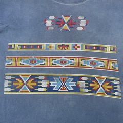 Vintage Southwestern Shirt Mens Large Blue Tribal Beaded Faded Soft Thin 90s