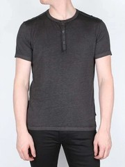 John Varvatos USA Men Charcoal Grey Heather Short Sleeve Duke Henley – NWT