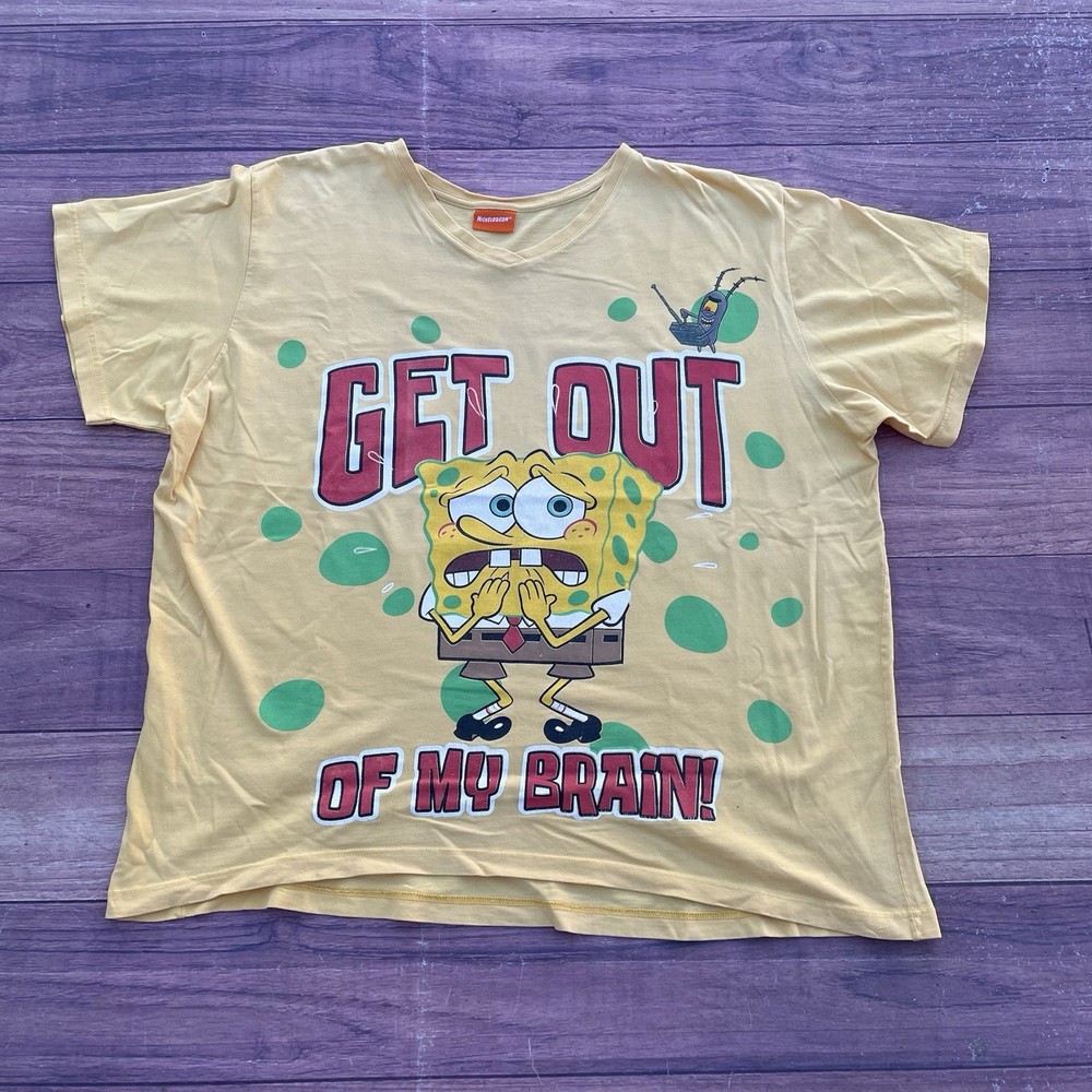 Vintage 2002 Nickelodeon Sponge Bob Square Pants Yellow V Neck Shirt 26×28 L-XL