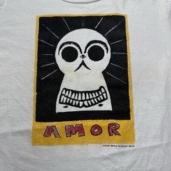 Vintage 80s 1989 Roscoe West “ AMOR ” Skull Art Shirt Muscle Beach Size Large