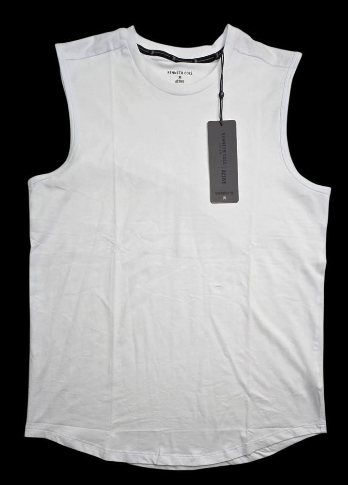 Kenneth Cole Men’s Active Tech Muscle Tee Stretch Soft Cotton UPF 50+ White