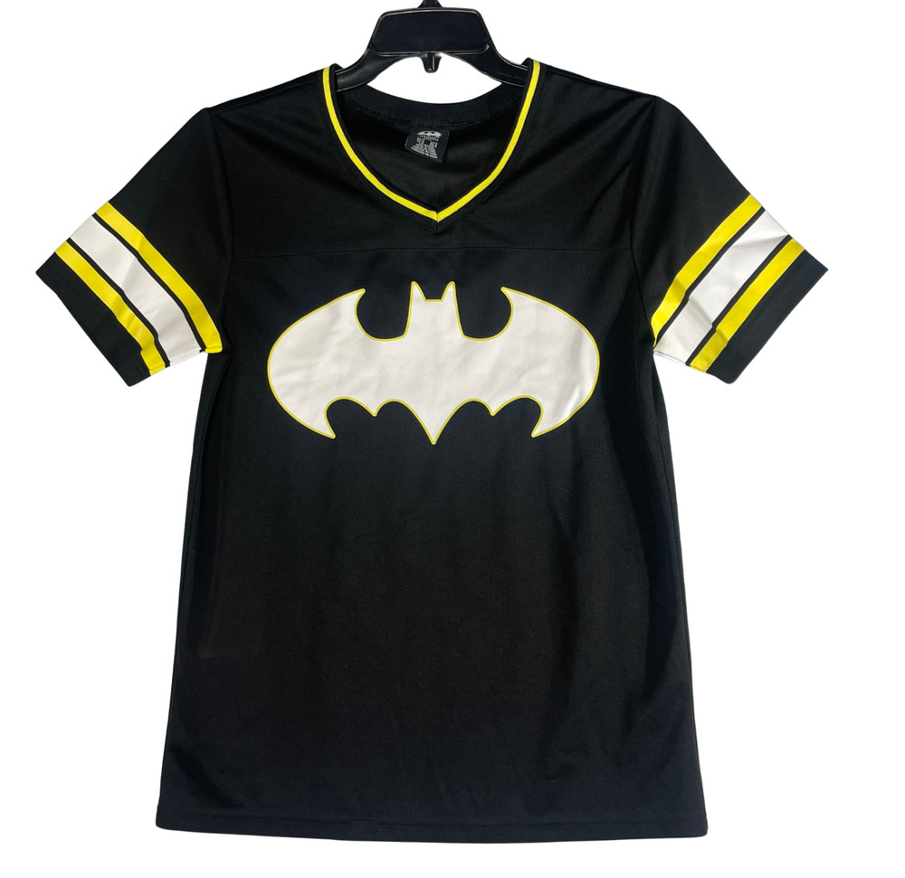Batman DC Comics SMALL Black Yellow Football Pullover Jersey Tee Shirt