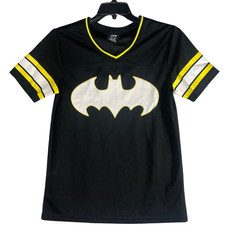 Batman DC Comics SMALL Black Yellow Football Pullover Jersey Tee Shirt