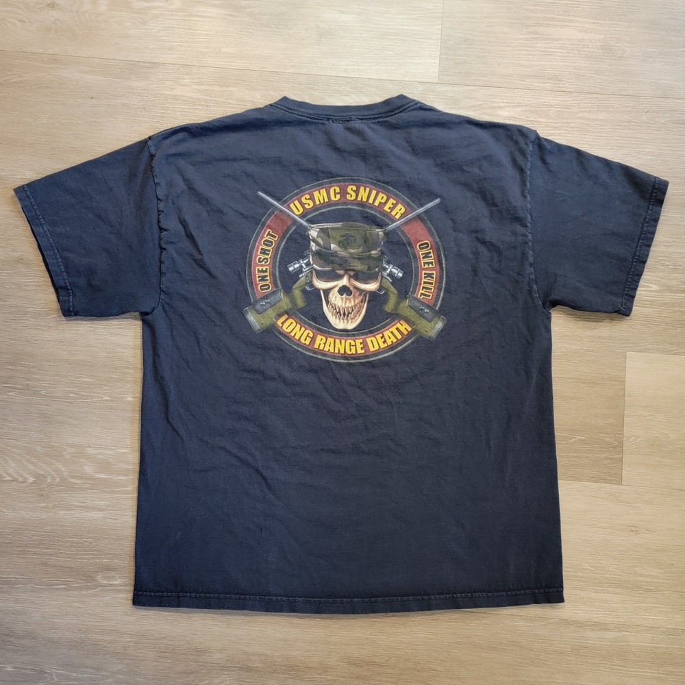 Vintage 90s Y2K USMC Long Range Death US Marine Corps Sniper Tshirt Size XL