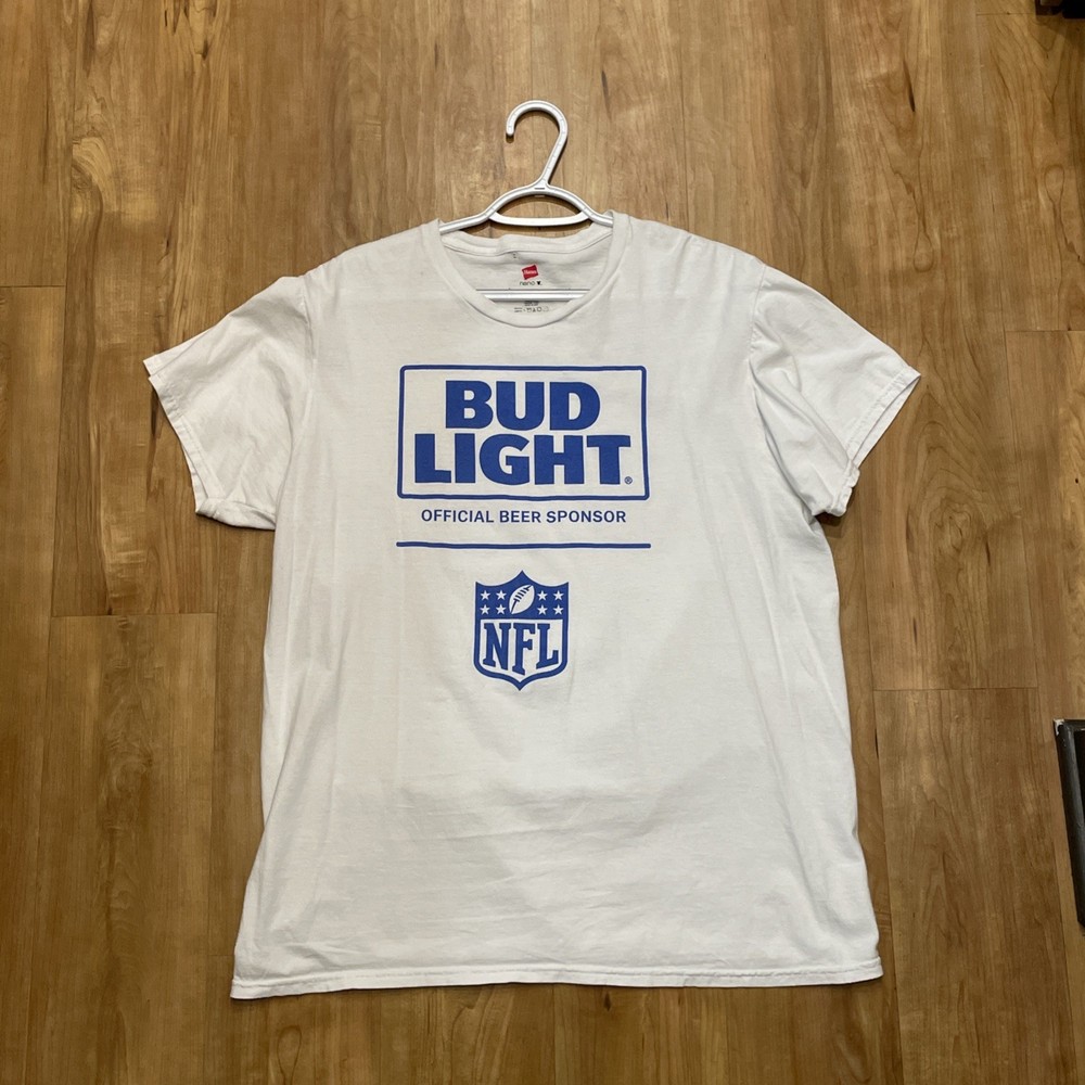 Bud Light Official Beer Sponsor Of The NFL Men’s White T-Shirt New Size Large