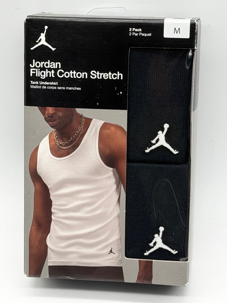 NEW 2 PACK NIKE JORDAN FLIGHT MENS COTTON STRETCH CREW NECK UNDERSHIRT MEDIUM BK