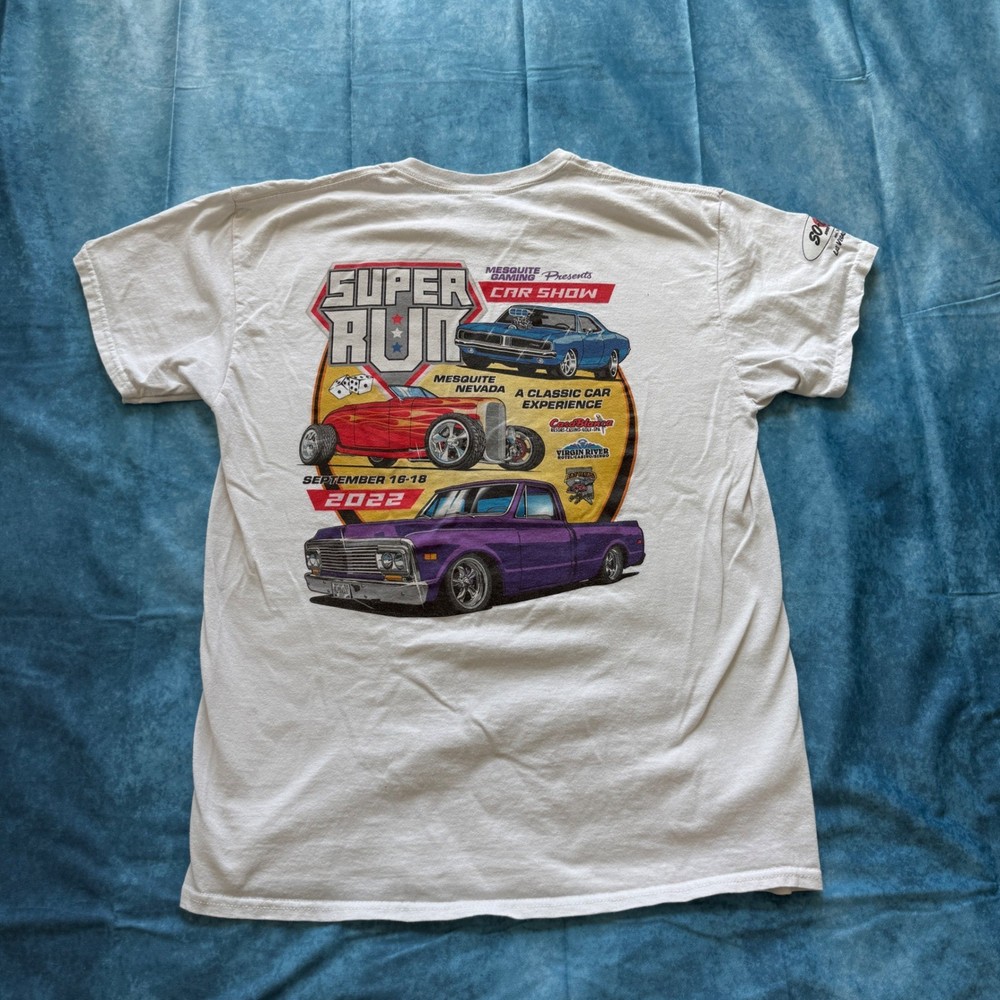 Gildan Mens Super Run 2022 Car Show Mesquite Nevada Graphic T-Shirt White Large