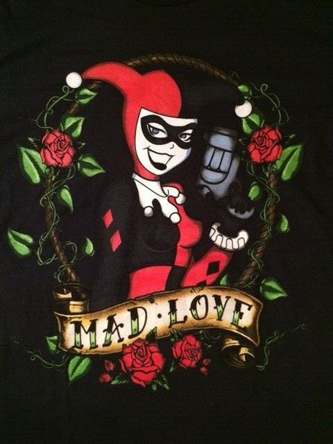 Harley Quinn Mad Love Tattoo Style Black T-shirt Licensed New