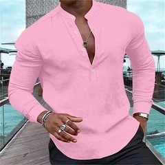 2026 Men’s Shirt Casual Shirt Long Sleeve Solid Color Half Cardigan Loose Fit.