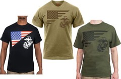 USMC Globe & Anchor USA Flag T-Shirt US Marines USMC Patriotic USA American Tee