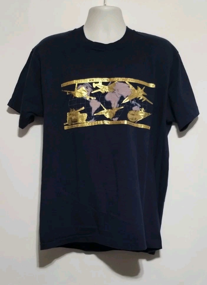Vintage General Dynamics Military Tank Fighter Jet Submarine T-Shirt Men’s XL