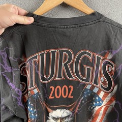 Vintage Sturgis Shirt Mens Large Black Purple Lightning Wolf Biker Rally AOP