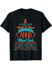 1pc ADHD Awareness Funny Quote T-Shirt, 100% Cotton Crew Neck Tee, All-Seas