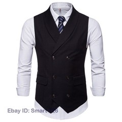 Mens Casual Formal Business Slim Fit Double-Breasted Waistcoat Coat Suit Vest