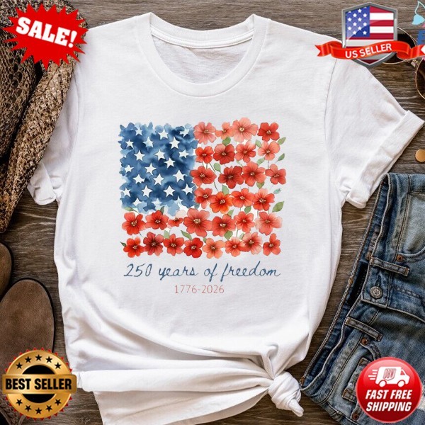 Patriotic Floral USA Shirt, America 250th Anniversary 1776-2026 T-Shirt S-5XL