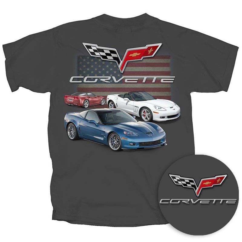 Corvette C6 USA Flag Graphic Shirt Classic Sports Car Fan Tee