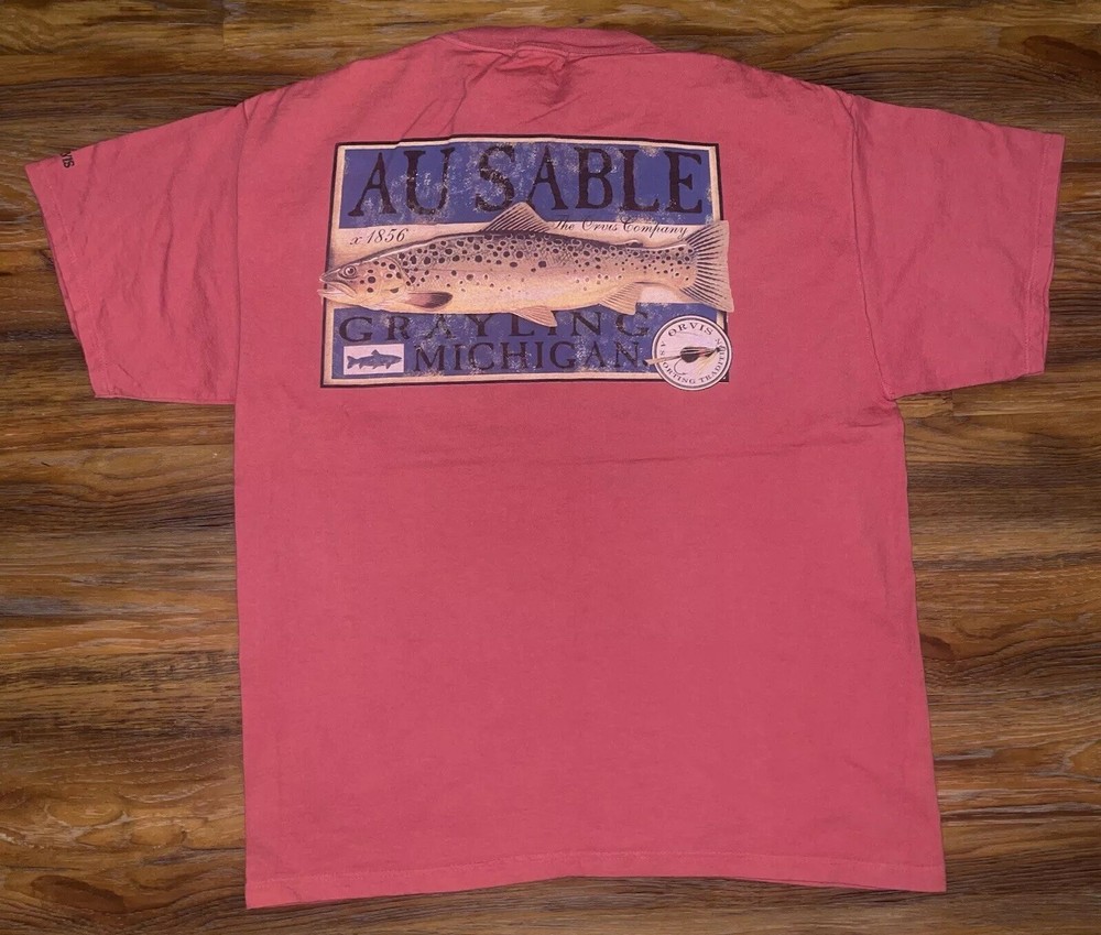 Vintage Orvis Au Sable River Brown Trout Fishing Tshirt Made In USA L Large Rare