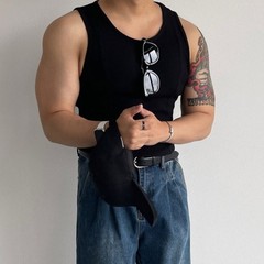 Elastic Men’s Gym Tank Top with Texture Stitching Casual Sleeveless Style