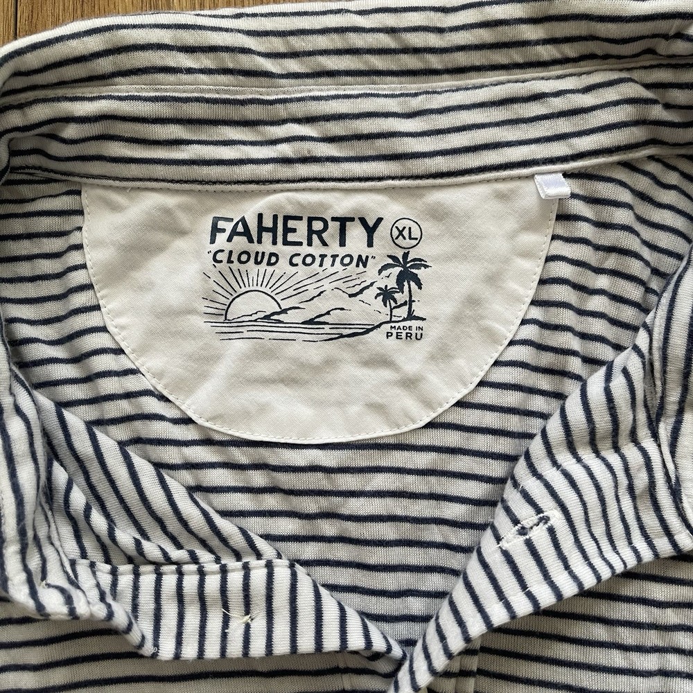 Faherty Cloud Cotton Stripe Polo Mens XL Short Sleeve Black White