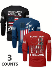 3 pcs-Military Men’s Spring/Autumn Long Sleeve T-Shirt, Casual Long Sleeve Top