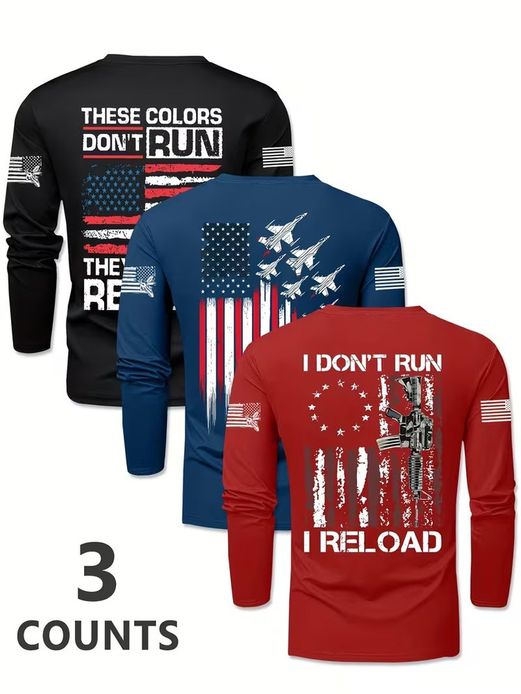 3 pcs-Military Men’s XL Spring/Autumn Long Sleeve T-Shirt, Casual Long Sleeve