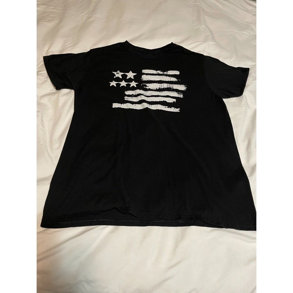 Mens Black Distressed American Flag Graphic T-Shirt Short Sleeve Crew Neck Tee M
