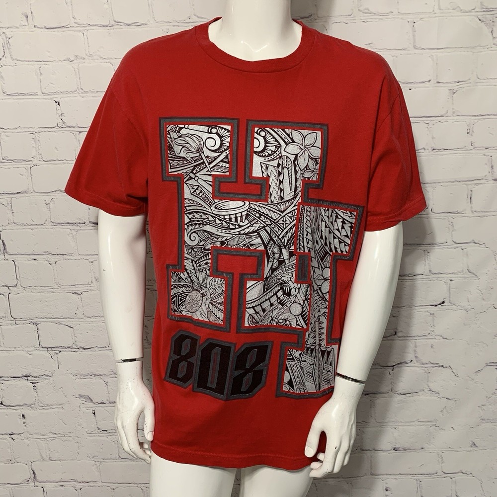 Vintage Shaka Active Men’s Shirt XL Red Hawaii 808 Graphic Print S/S