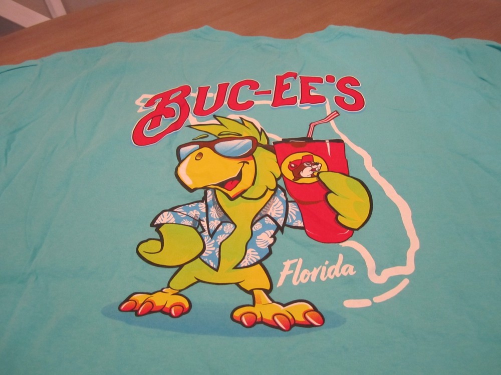 Buc-ee’s Bucees Florida T-Shirt Teal Blue Parrot Graphics Size 3XL WOW!!!!