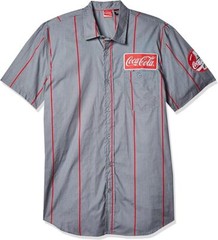 Official Coca-Cola Men’s Striped Button Up Work Shirt with Logo Patch New