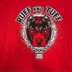Original Rufnek Ruff and Tuff Dog Graphic Mens T-shirt Red Size XL Short Sleeve