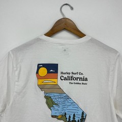Hurley California T-Shirt Men’s Size L White Double Sided Logo Short Sleeve