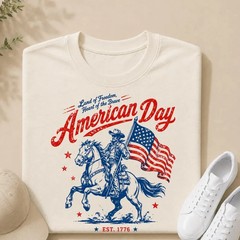 Day Cowboy Horse Shirt, Patriotic Western Tee, Flag Rodeo Apparel tee