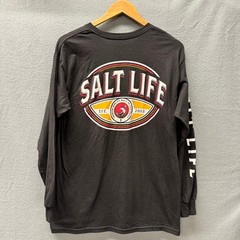 Salt Life T-Shirt Mens Medium Black Long Sleeve Spellout Sleeve Pre-Shrunk NEW