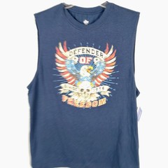 Way To Celebrate Mens Patriotic Muscle Tee Navy Blue Eagle Skull Graphic L 42-44