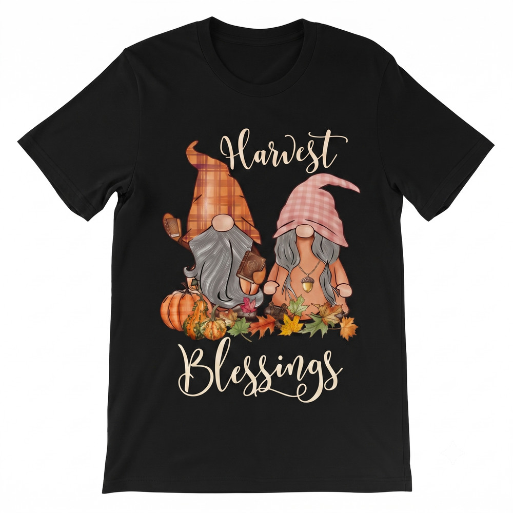 Harvest Blessings Autumn Gnome Thanksgiving Fall Pumpkin Leaves T-shirt