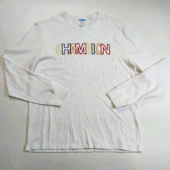 mens champion 100% authentic crewneck L/S t-shirt size large soild logo white