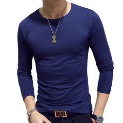 Men T Shirt Long Sleeve Slim Fit Solid Color Round Neck V Neck Cotton Top
