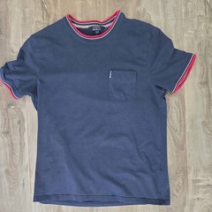 Ben Sherman Shirt Mens Large Navy Blue Pocket Tee Contrast Trim Stretch Casual