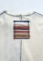 POL Mens Sz M Oversized Henley Tan waffle Knit Mixed Striped Fabric (flaw)