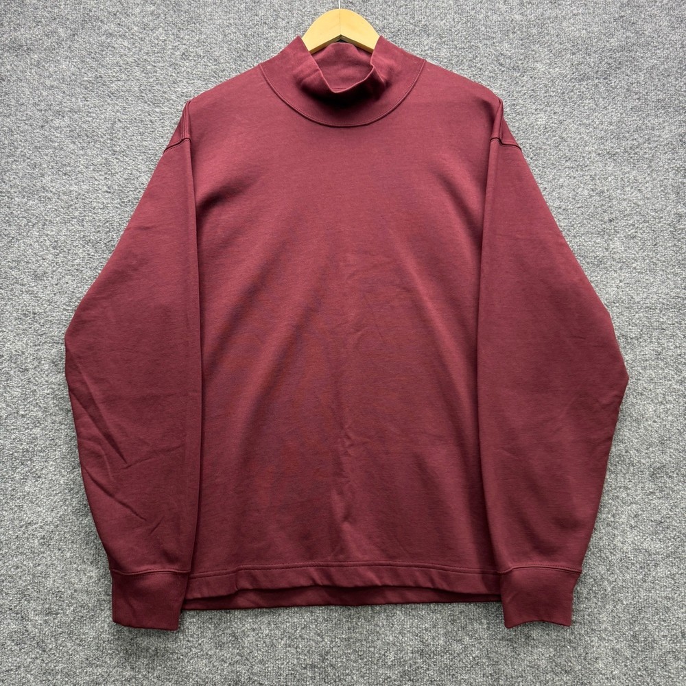 Uniqlo U Mock Neck Long Sleeve Shirt Mens L Burgundy Heavyweight Casual Tee