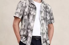 Banana Republic Mens Short Sleeve Striped Cotton-Rayon Button-Up Shirts M-L