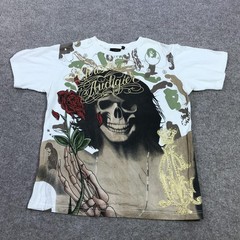 Christian Audigier Shirt Mens Large Skull Rose Rhinestone Graphic Tee Gothic