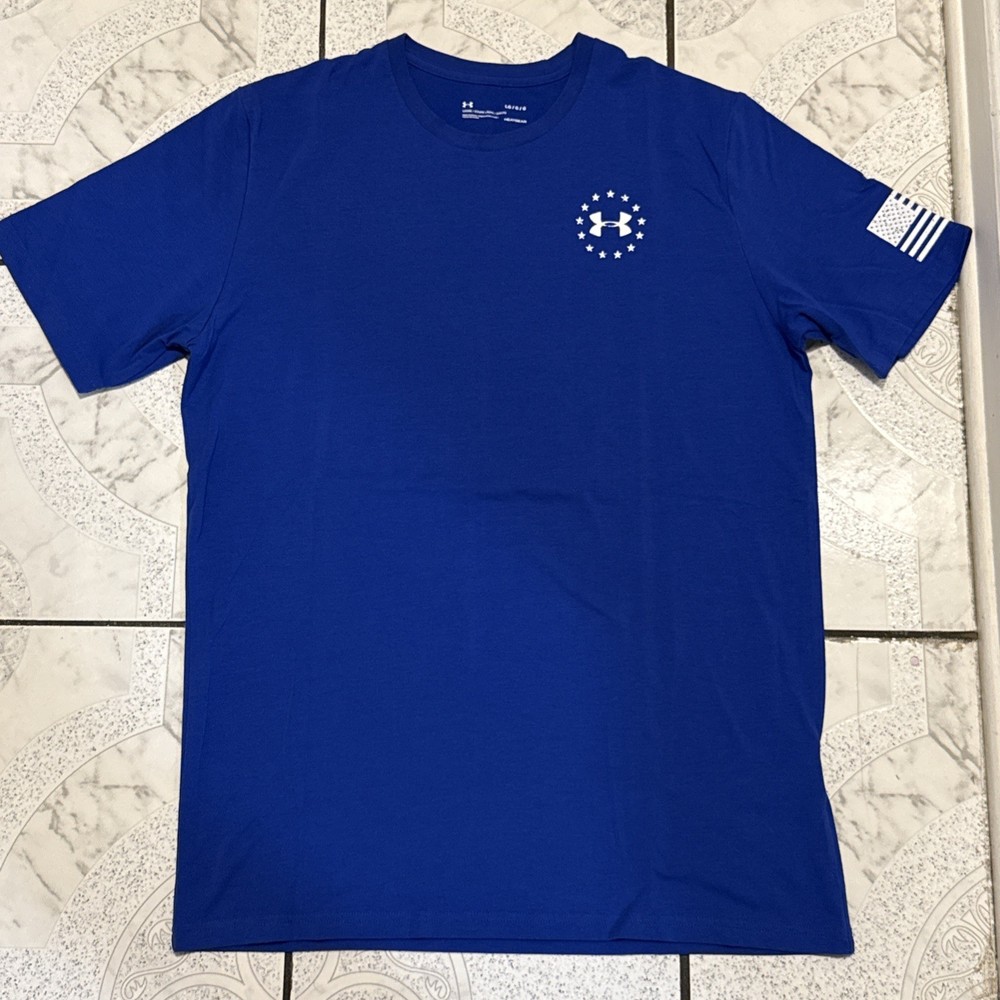 Under Armour UA Freedom Flag Logo Short Sleeve T-Shirt Royal Blue Men’s Sz Large
