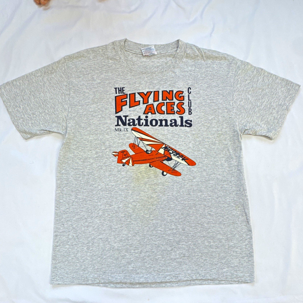 Hanes Heavyweight 50/50 Mens Gray Aviation Graphic Crew Neck T-Shirt Size L