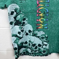 Vintage Revolution T Shirt Mens Skull Pile Punk AOP Y2K Large Green Foil
