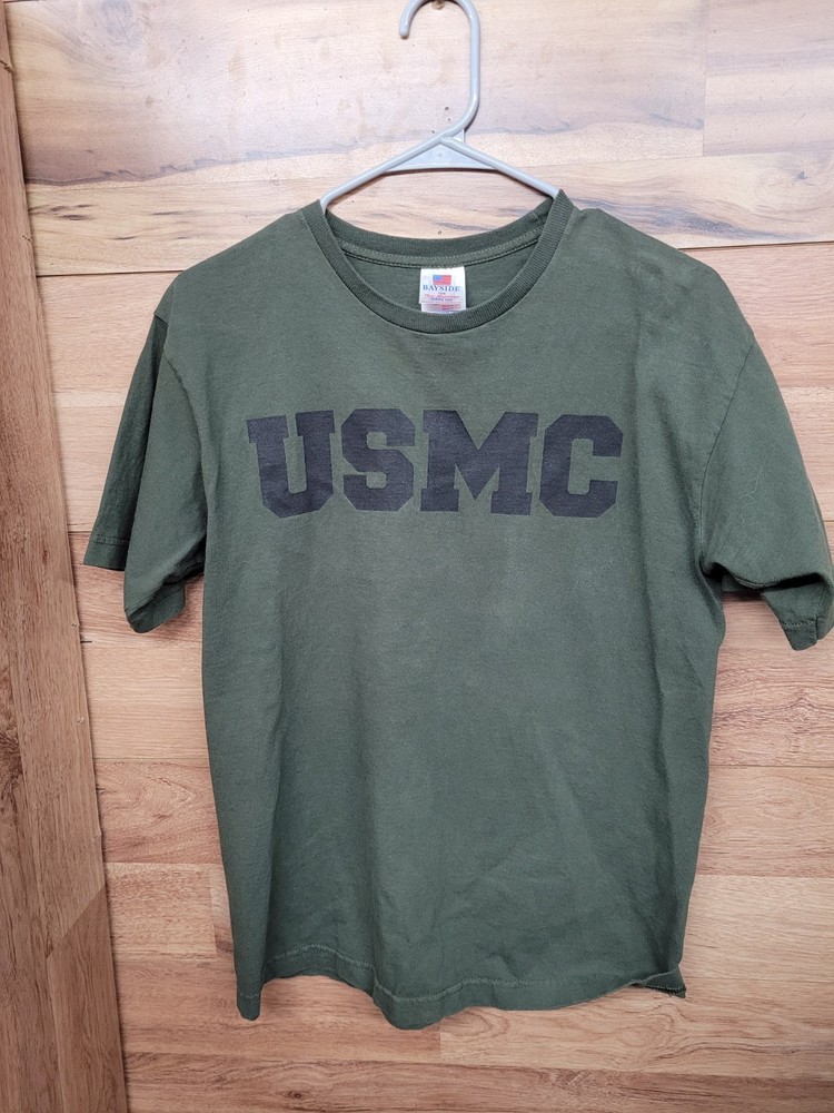 USMC Shirt Mens Medium Bayside Made USA Military Marines T-Shirt Tee