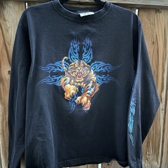 Vintage Y2K JNCO Tiger Tribal Flames Longsleeve Shirt Dark Blue Fits M/L 21×26